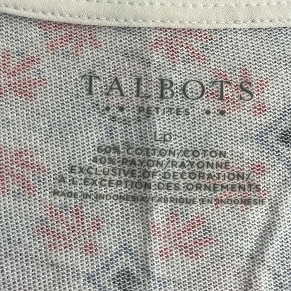 Talbots Short Sleeve Lightweight V-Neck Funky Dresign Top Size Large‎ Petite - Picture 2 of 4